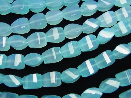 Sea Blue Chalcedony AAA 4 Faceted Multiple Twist Facets 14 x 10 x 8 mm 1/4 or 1strand beads (aprx.15 inch / 38 cm)