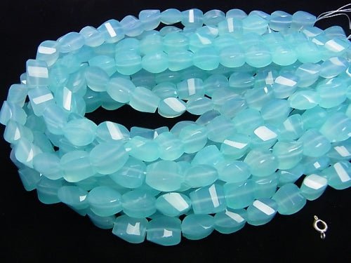 Sea Blue Chalcedony AAA 4 Faceted Multiple Twist Facets 14 x 10 x 8 mm 1/4 or 1strand beads (aprx.15 inch / 38 cm)