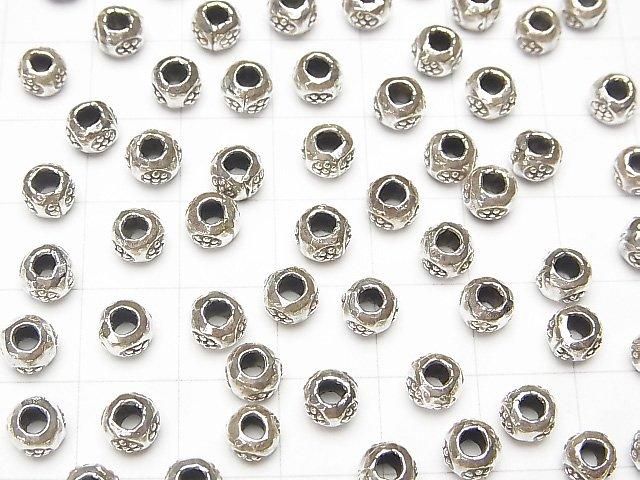 Karen Silver Flower Pattern Rondelle 4.5x4.5x3.5mm 5pcs