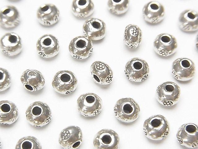 Karen Silver Flower Pattern Rondelle 5.5x5.5x4mm 4pcs