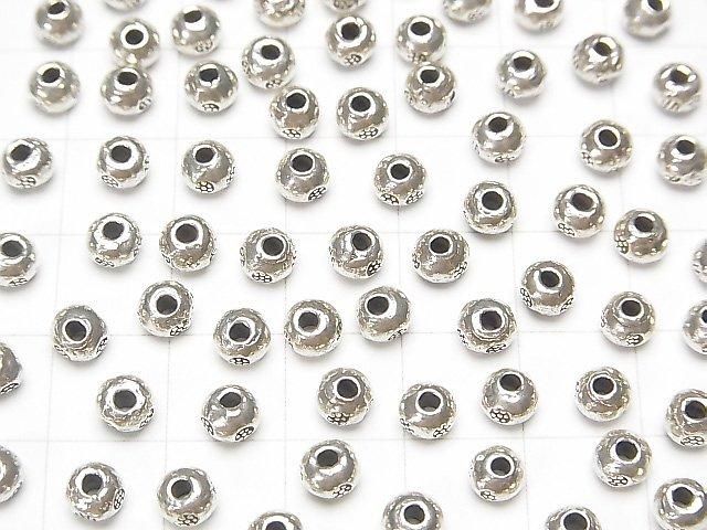 Karen Silver Flower Pattern Rondelle 5.5x5.5x4mm 4pcs