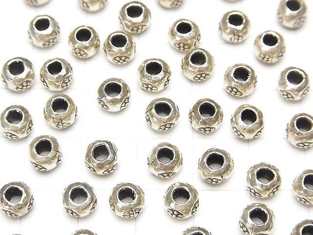Karen Silver Flower Pattern Rondelle 6x6x4mm 4pcs