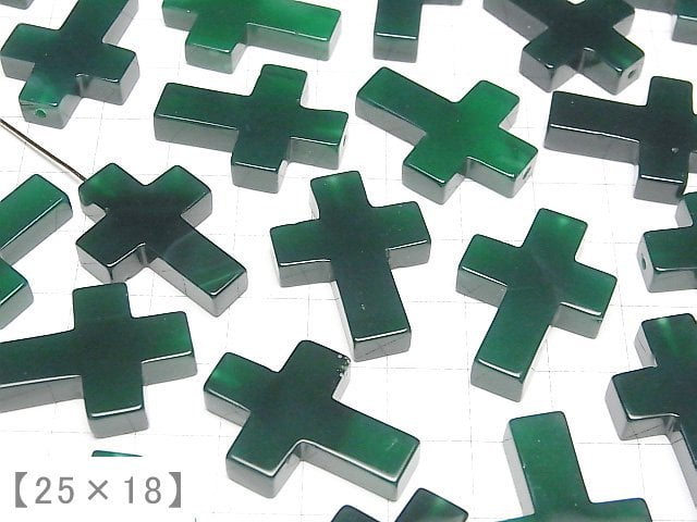 Green Onyx Cross [20x15][25x18](Half Drilled Hole) 1pc