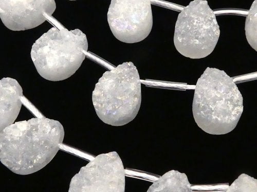 Crystal Quartz, Druzy, Pear Shape Gemstone Beads