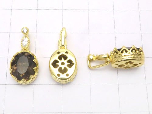 High Quality Smoky Quartz with AAA CZ Pendant 11 x 9 x 6 mm 18 KGP
