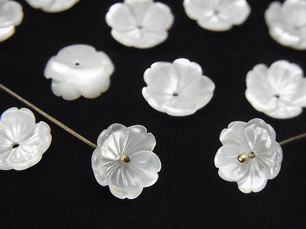 [Video] High Quality White Shell (Silver-lip Oyster) AAA 3D Flower [6mm][8mm][10mm] Center Hole 4pcs