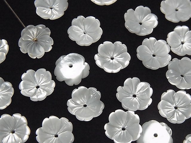 [Video] High Quality White Shell (Silver-lip Oyster) AAA 3D Flower [6mm][8mm][10mm] Center Hole 4pcs