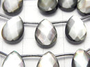 High-quality Black Shell (Black-lip Oyster) AAA Faceted Pear Shape 14x10x5mm 1/4-1strand beads (approx. 15 inches/38 cm)