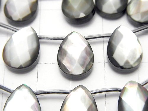 High quality Black Shell (Black-lip Oyster) AAA Faceted Pear Shape 14 x 10 x 5 mm half or 1 strand (apr x 15 inch / 38 cm)