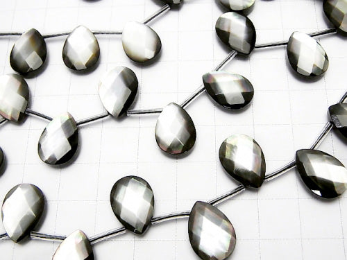 High quality Black Shell (Black-lip Oyster) AAA Faceted Pear Shape 14 x 10 x 5 mm half or 1 strand (apr x 15 inch / 38 cm)