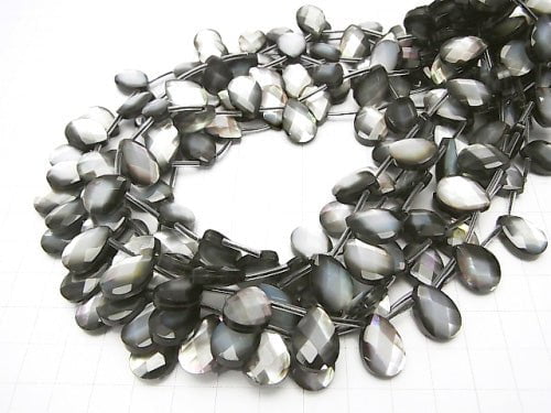 High-quality Black Shell (Black-lip Oyster) AAA Faceted Pear Shape 14x10x5mm 1/4-1strand beads (approx. 15 inches/38 cm)
