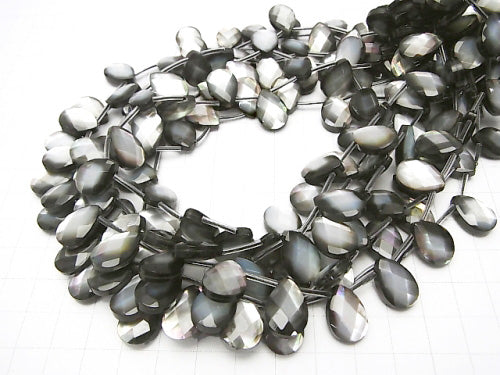 High quality Black Shell (Black-lip Oyster) AAA Faceted Pear Shape 14 x 10 x 5 mm half or 1 strand (apr x 15 inch / 38 cm)