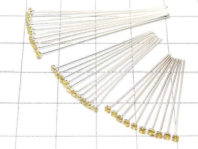 Silver 925 Decorative Head Pin (with CZ) Yellow [0.5x25][0.5x30][0.5x40] 10pcs