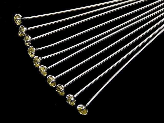 Silver 925 Decorative Head Pin (with CZ) Yellow [0.5x25][0.5x30][0.5x40] Rhodium Plated 10pcs