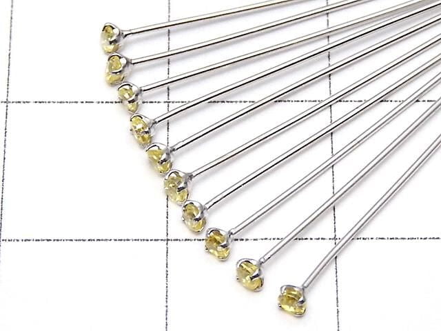 Silver 925 Decorative Head Pin (with CZ) Yellow [0.5x25][0.5x30][0.5x40] Rhodium Plated 10pcs