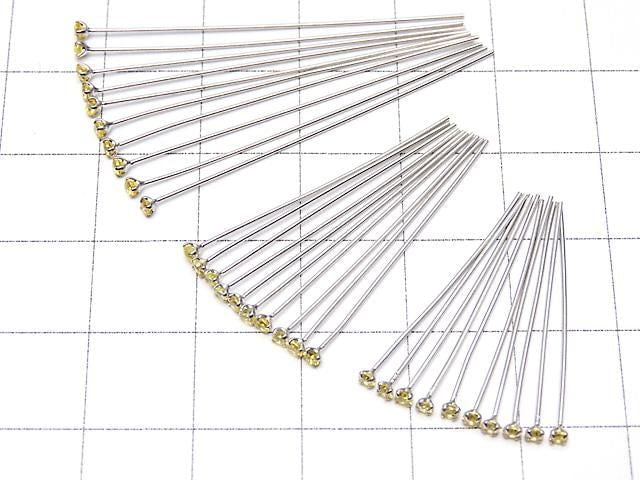 Silver 925 Decorative Head Pin (with CZ) Yellow [0.5x25][0.5x30][0.5x40] Rhodium Plated 10pcs