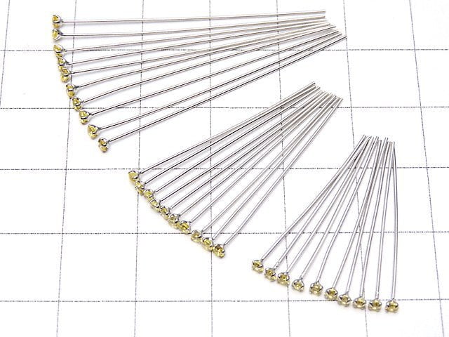 Silver925 Ornament Head Pin (with CZ) Yellow [0.5x25] [0.5x30] [0.5x40] Rhodium Plated 10pcs