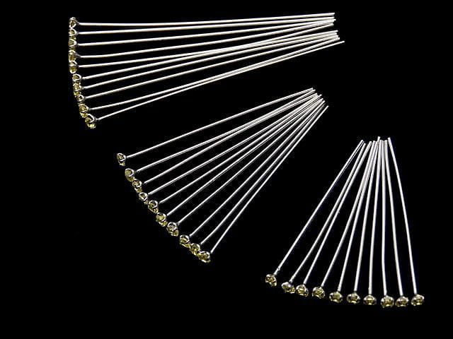 Silver 925 Decorative Head Pin (with CZ) Yellow [0.5x25][0.5x30][0.5x40] Rhodium Plated 10pcs