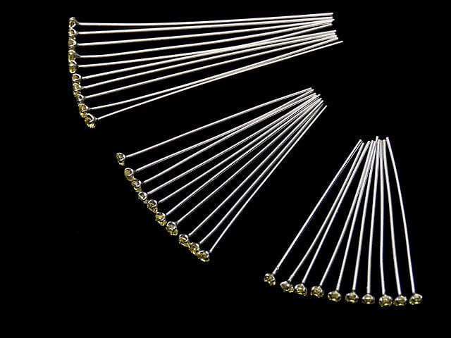 Silver925 Ornament Head Pin (with CZ) Yellow [0.5x25] [0.5x30] [0.5x40] Rhodium Plated 10pcs