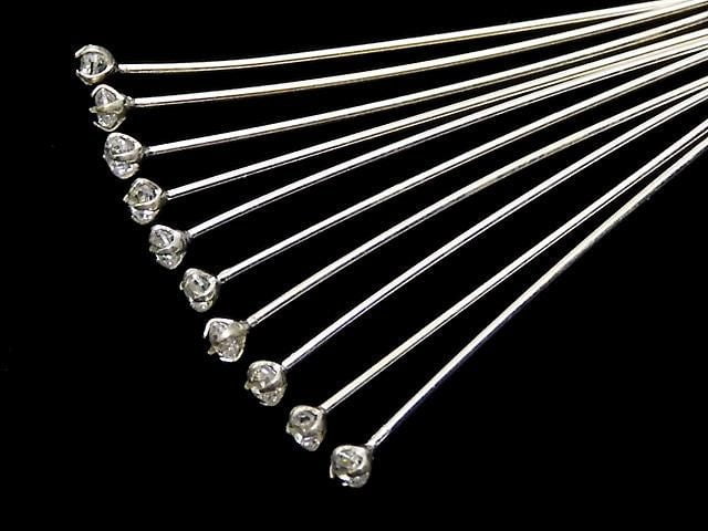 Silver 925 Decorative Head Pin (with CZ) Clear [0.5x25mm][0.5x30mm][0.5x40mm] 10pcs
