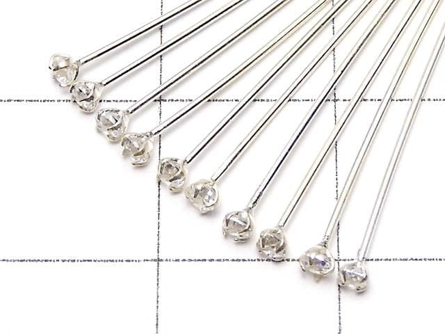 Silver 925 Decorative Head Pin (with CZ) Clear [0.5x25mm][0.5x30mm][0.5x40mm] 10pcs