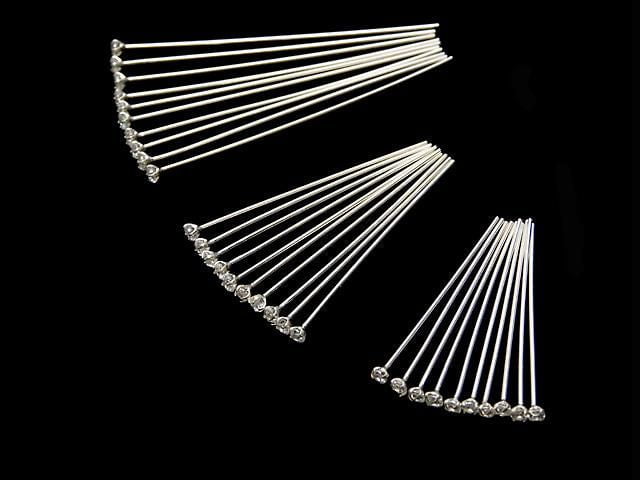 Silver 925 Decorative Head Pin (with CZ) Clear [0.5x25mm][0.5x30mm][0.5x40mm] 10pcs