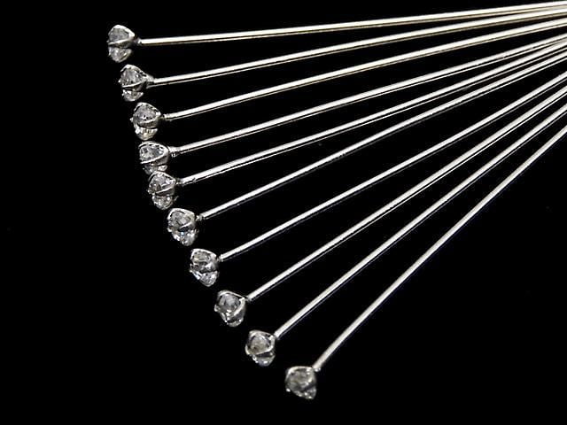 Silver 925 Decorative Head Pin (with CZ) Clear [0.5x25][0.5x30][0.5x40] Rhodium Plated 10pcs