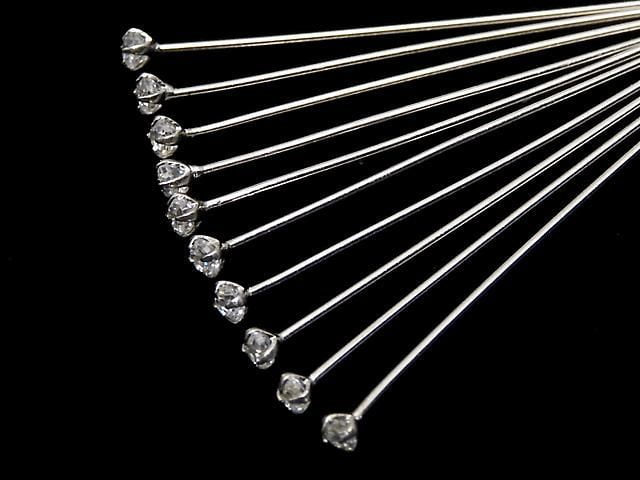 Tige de tête décorative en Argent 925 (avec CZ) Clair [0,5x25][0,5x30][0,5x40] Plaqué Rhodium 10 pièces