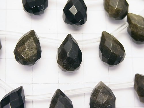 Golden Sheen Obsidian Drop Faceted Briolette 14 x 10 x 10 mm half or 1 strand