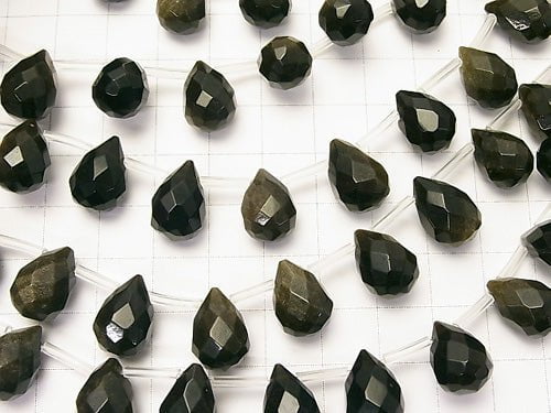 Golden Sheen Obsidian Drop Faceted Briolette 14 x 10 x 10 mm half or 1 strand