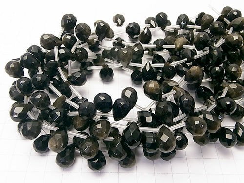 Golden Sheen Obsidian Drop Faceted Briolette 14 x 10 x 10 mm half or 1 strand