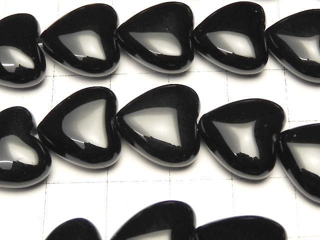 [Video] Onyx Vertical Hole Heart 14x14x7mm half or 1strand beads (aprx.14inch / 34cm)