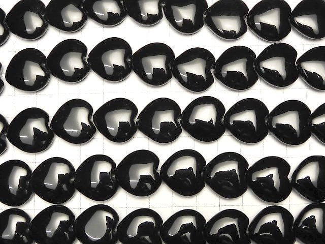 Onyx Heart 20 x 20 x 8 mm half or 1 strand (aprx.15 inch / 38 cm)