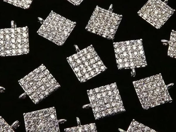 Metal parts CZ charm Square 6x6mm Silver color 3pcs