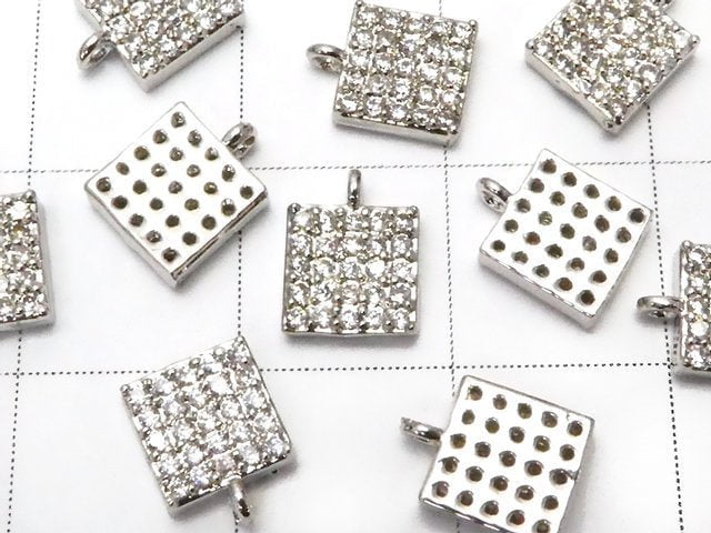 Metal parts CZ charm Square 6x6mm Silver color 3pcs