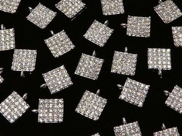 Metal parts CZ charm Square 6x6mm Silver color 3pcs