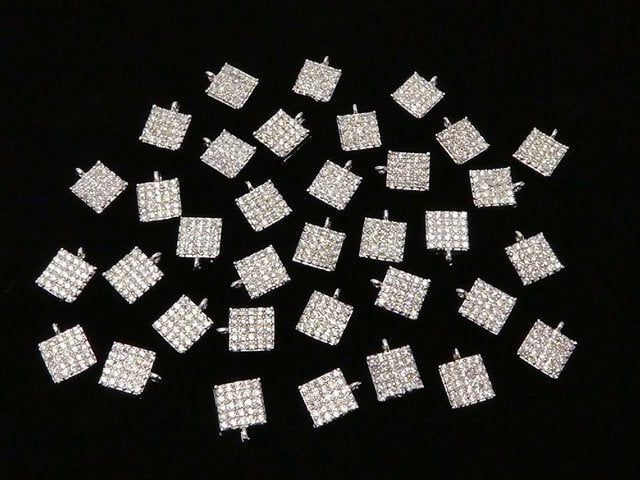 Metal parts CZ charm Square 6x6mm Silver color 3pcs