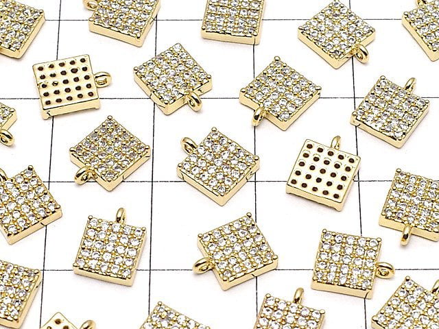 Charm with metal Parts CZ Square 6 x 6 mm gold color 3 pcs $3.79!