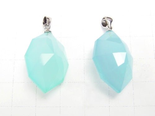 [Video] Sea Blue Chalcedony AAA Multiple Facets Faceted Pendant [S][M] Silver925