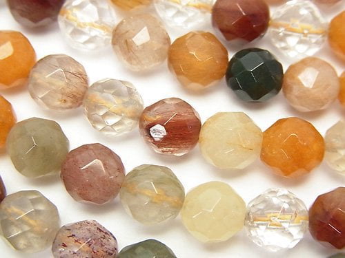 Faceted Round, Rutilated Quartz Gemstone Beads