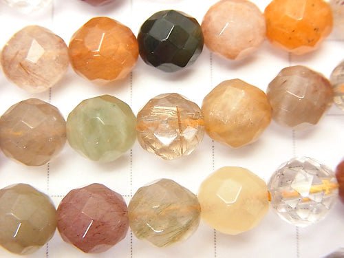 Multicolor Rutilated Quartz AA ++ 64 Faceted Round 8 mm half or 1 strand beads (aprx.15 inch / 38 cm)