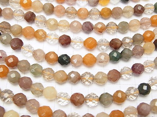 Multicolor Rutilated Quartz AA ++ 64 Faceted Round 8 mm half or 1 strand beads (aprx.15 inch / 38 cm)