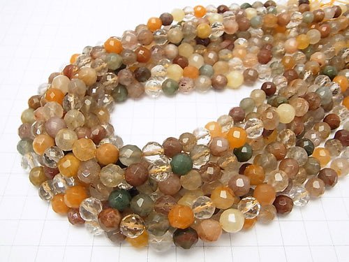 Multicolor Rutilated Quartz AA ++ 64 Faceted Round 8 mm half or 1 strand beads (aprx.15 inch / 38 cm)