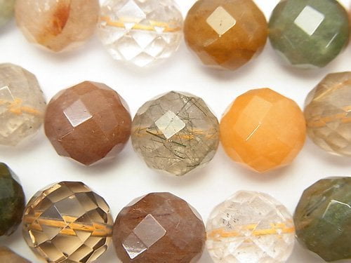 Faceted Round, Rutilated Quartz Gemstone Beads