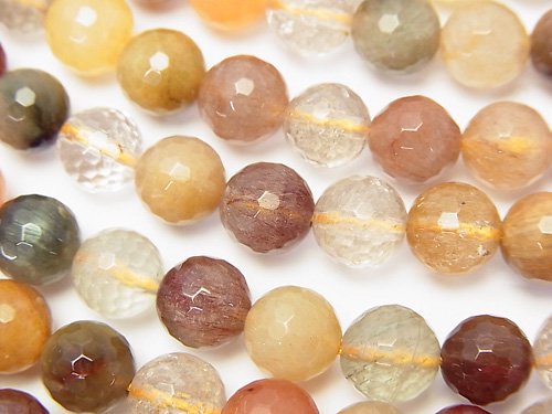 Faceted Round, Rutilated Quartz Gemstone Beads