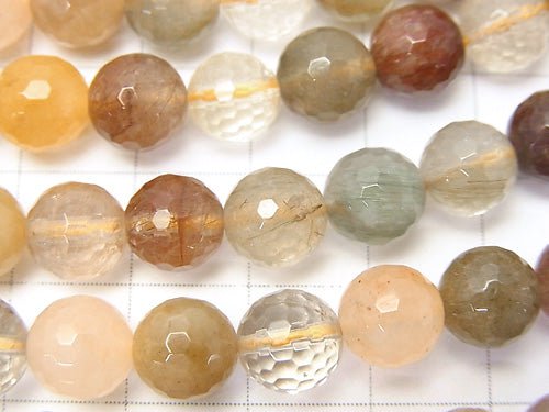 Multicolor Rutilated Quartz AA ++ 128 Faceted Round 8 mm half or 1 strand beads (aprx.15 inch / 38 cm)