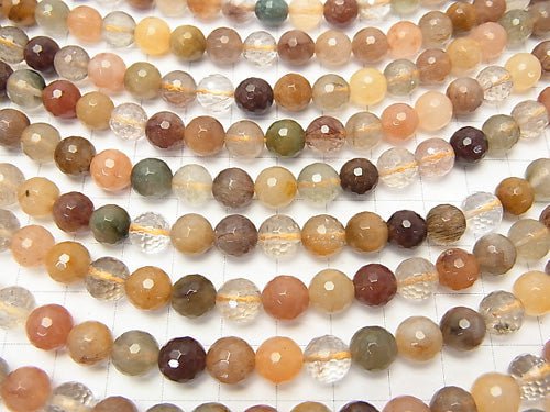 Multicolor Rutilated Quartz AA ++ 128 Faceted Round 8 mm half or 1 strand beads (aprx.15 inch / 38 cm)