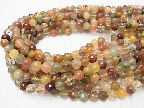 Multicolor Rutilated Quartz AA ++ 128 Faceted Round 8 mm half or 1 strand beads (aprx.15 inch / 38 cm)