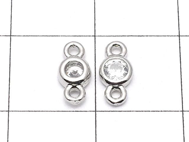 Metal CZ Round Faceted Charms, Both Sides, 8x4x2mm, Silver, 5 Pieces