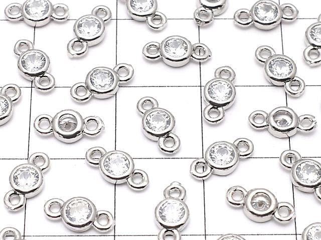 Metal CZ Round Faceted Charms, Both Sides, 8x4x2mm, Silver, 5 Pieces